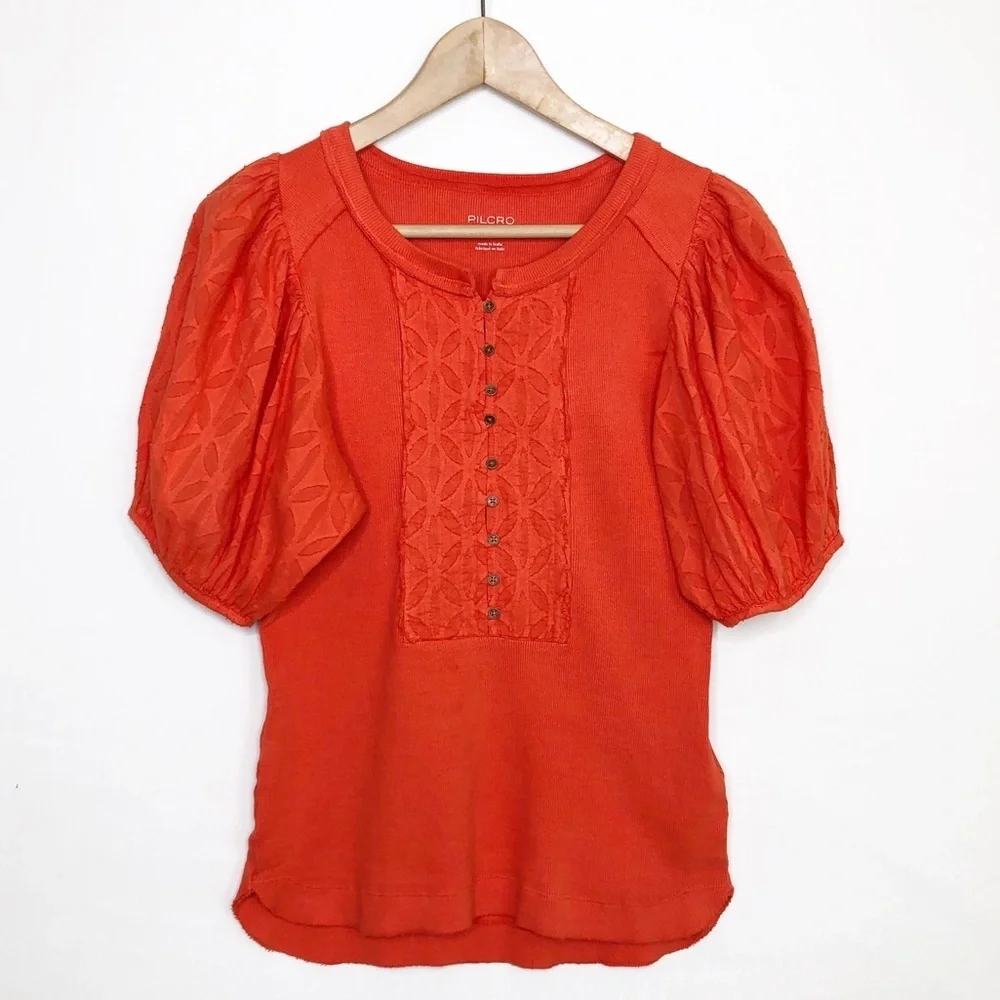 Anthropologie Pilcro Bella Henley Orange top - Picture 12 of 14